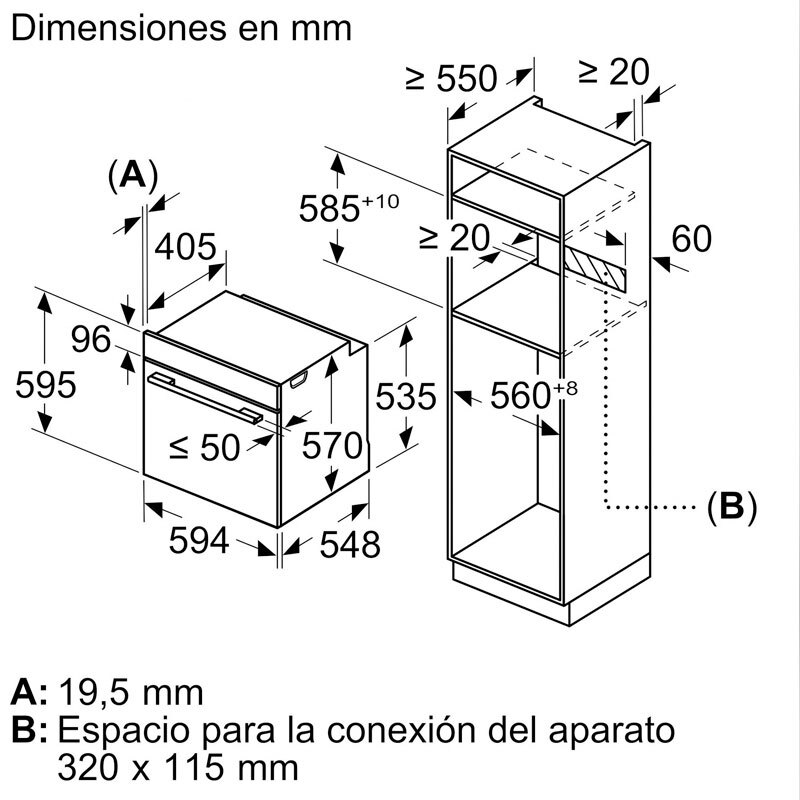 Horno integrable Bosch HBG536ES4 – 71 L, Air Fry, EcoClean hidrolítico