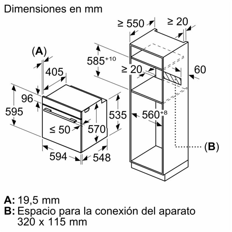 Horno integrable Bosch HQA514ES3 – Vapor añadido, 71L, limpieza hidrolítica
