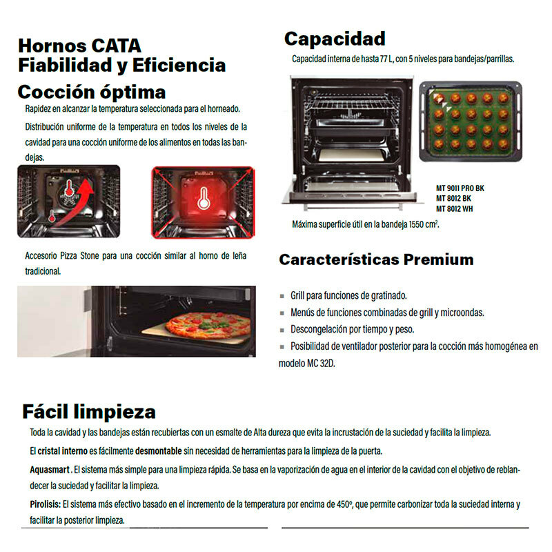 Horno multifunción Cata MDS8007BK – Integrable, 80 L, Clase A