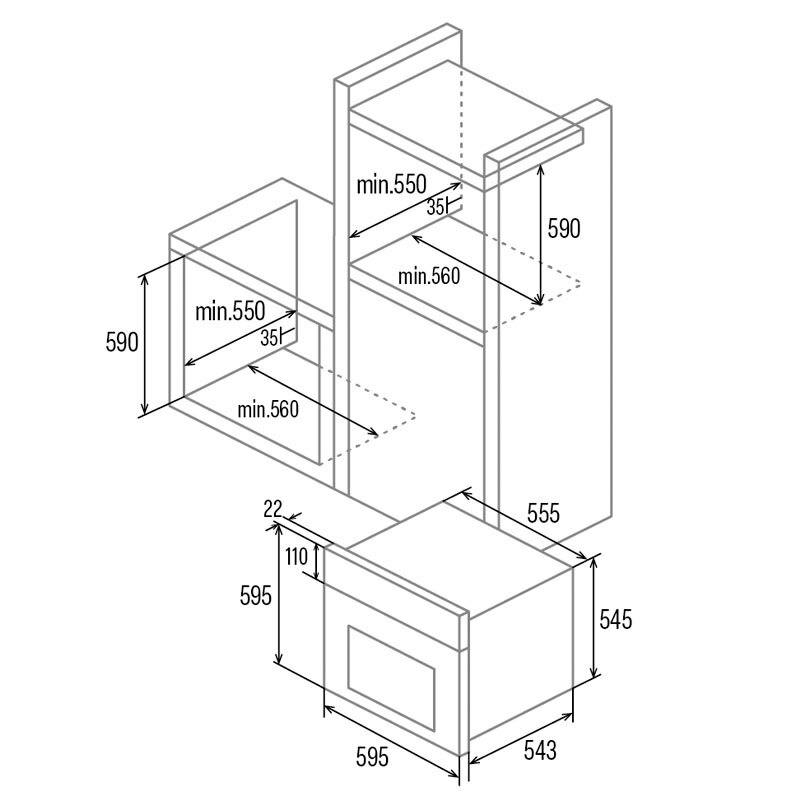 Horno multifunción Cata MDS8007FB – 80 L, 7 funciones, Clase A