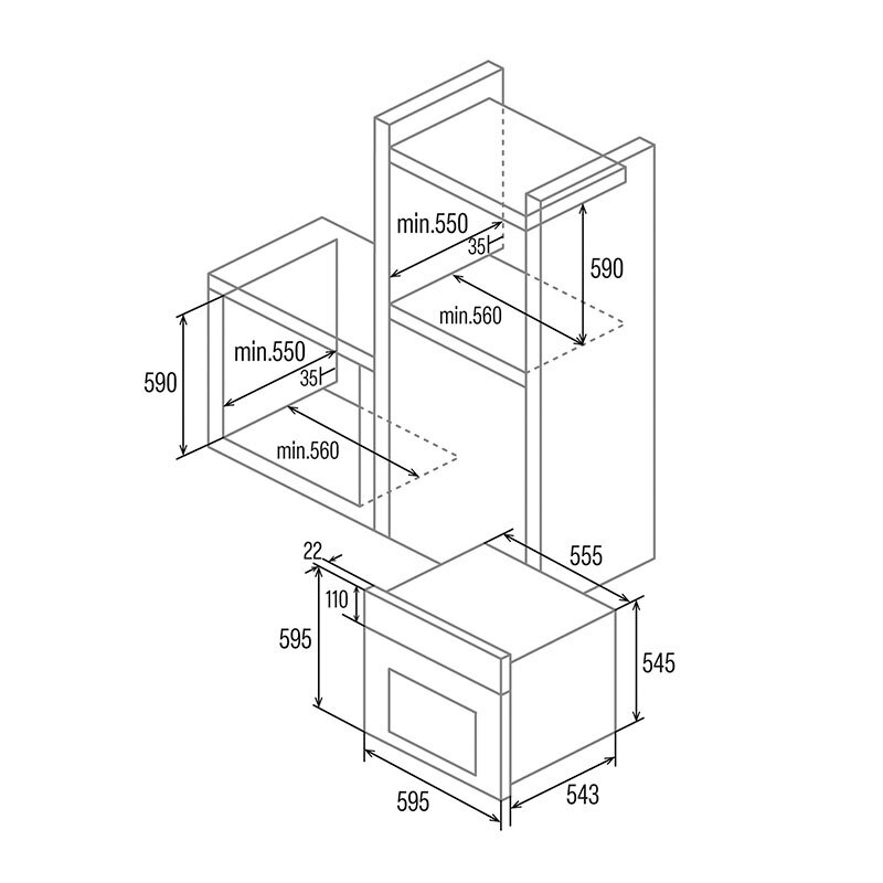 Horno multifunción integrable Cata MES8007X – 80 L, Clase A, 7 funciones