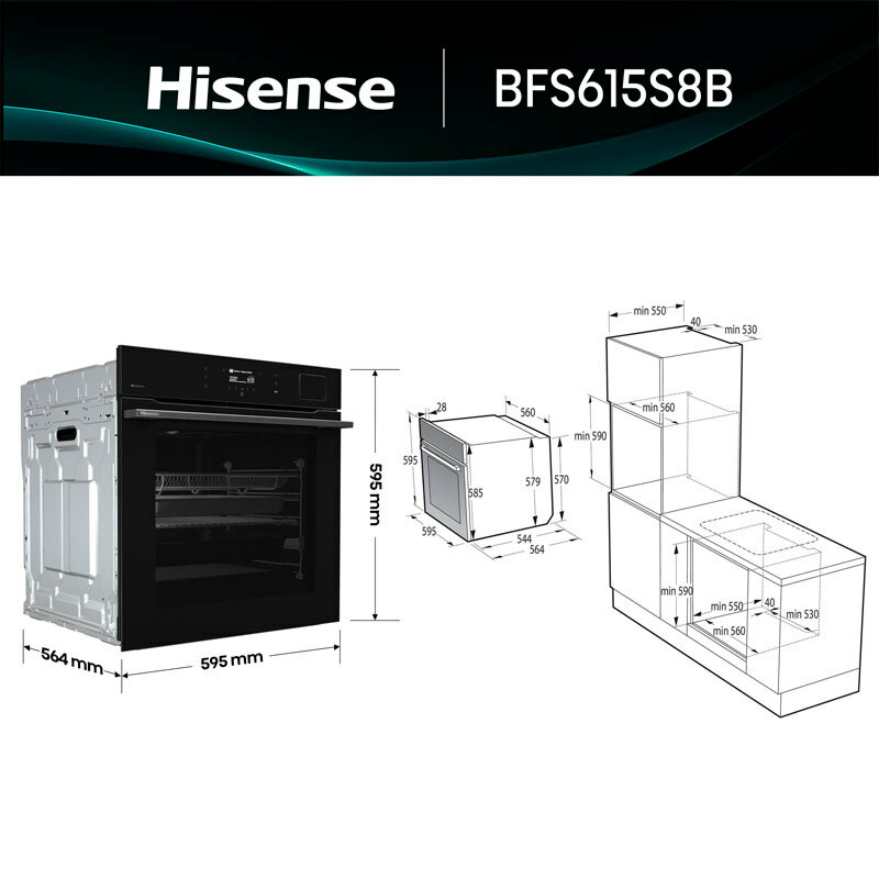 Horno integrable Hisense BFS615S8B – 100% vapor, 77 L, Wi‑Fi