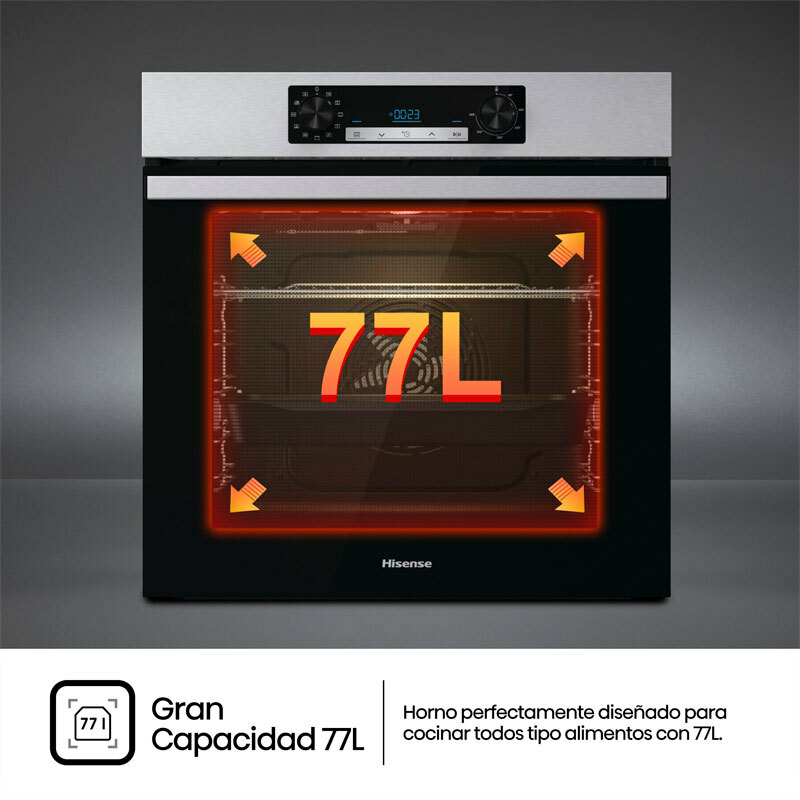 Horno encastrable Hisense BI62216AX – 77 L, limpieza hidrolítica, inox antihuellas