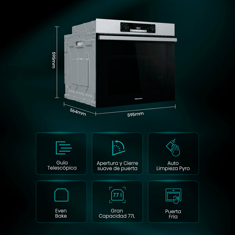 Horno integrable Hisense BI64213E14PX – Pirolítico, 77 L, Air Fry