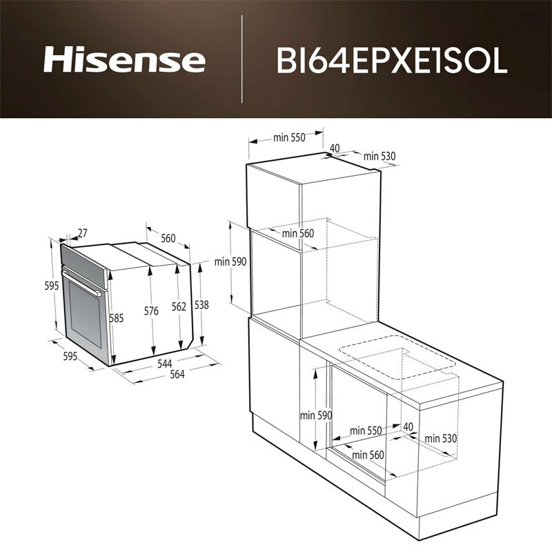 Horno pirolítico integrable Hisense BI64EPXE1SOL – 77 L, A+ eficiencia, Air Fry & Even Bake