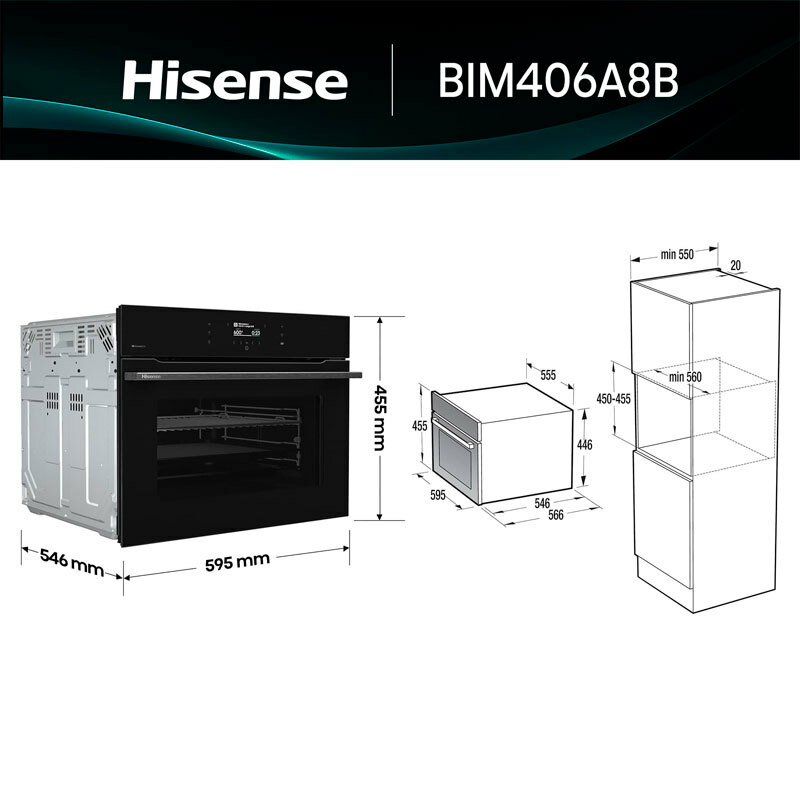 Horno combi integrable Hisense BIM406A8B – 50 L, Air Fry, WiFi