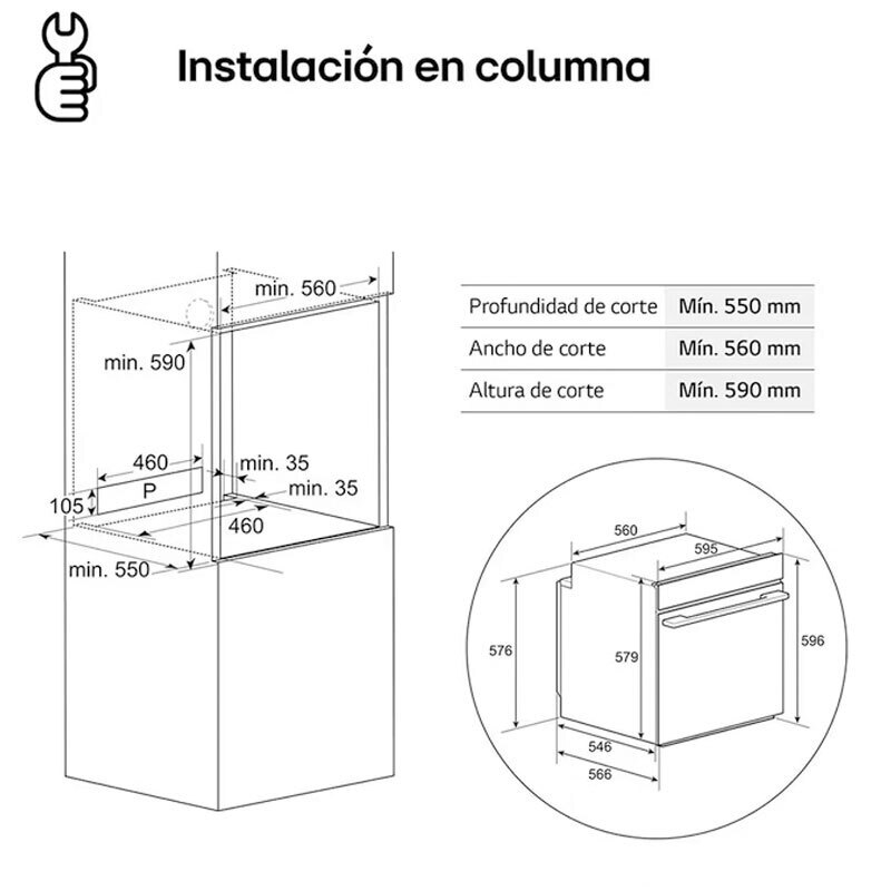 Horno multifunción integrable LG WS5D7210G – 72L, AirFry, Aqua Clean