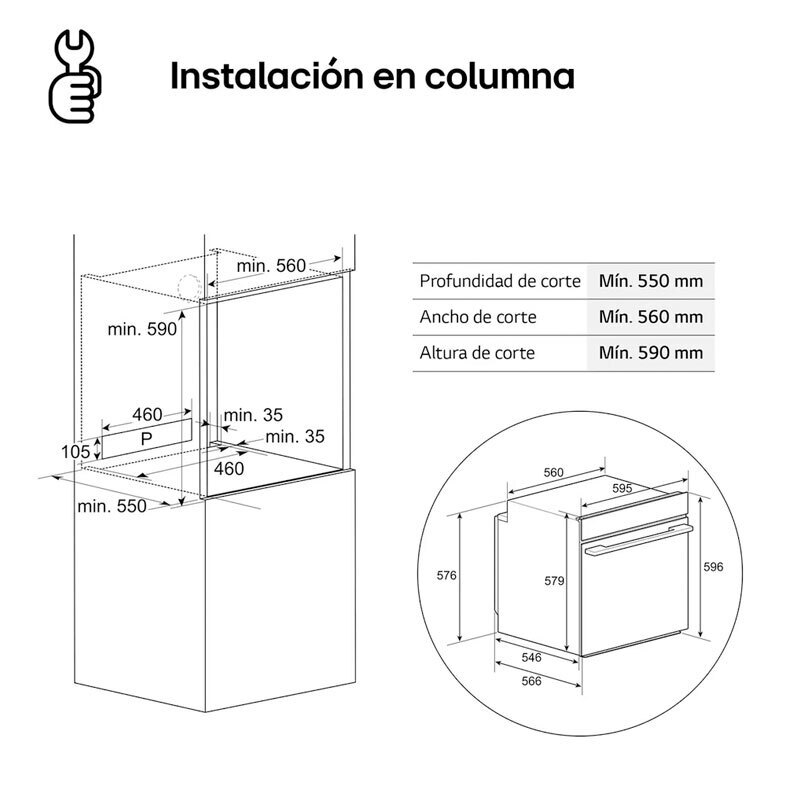 Horno pirolítico integrable LG WS5D7230G – 72 L, Air Fry, Inox A
