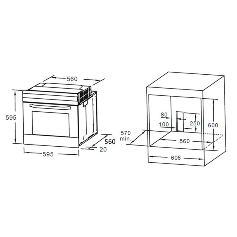 Horno empotrable Midea MBON5M90E5-BK – Integrable, 70 L, Clase A