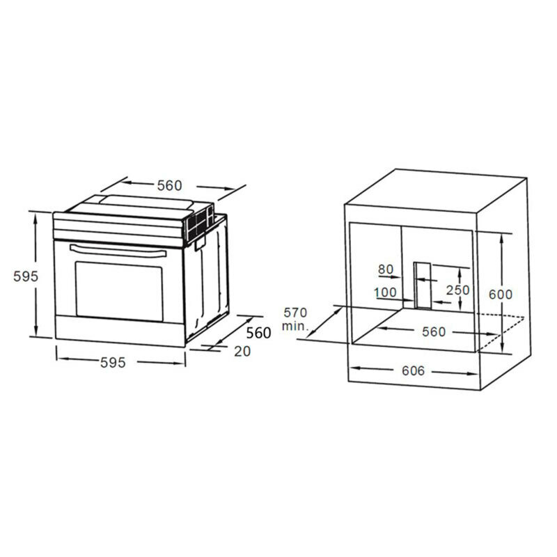Horno multifunción integrable Midea MBON5M90E5-WH – 70 L, Clase A, Panel táctil y mandos escamoteables