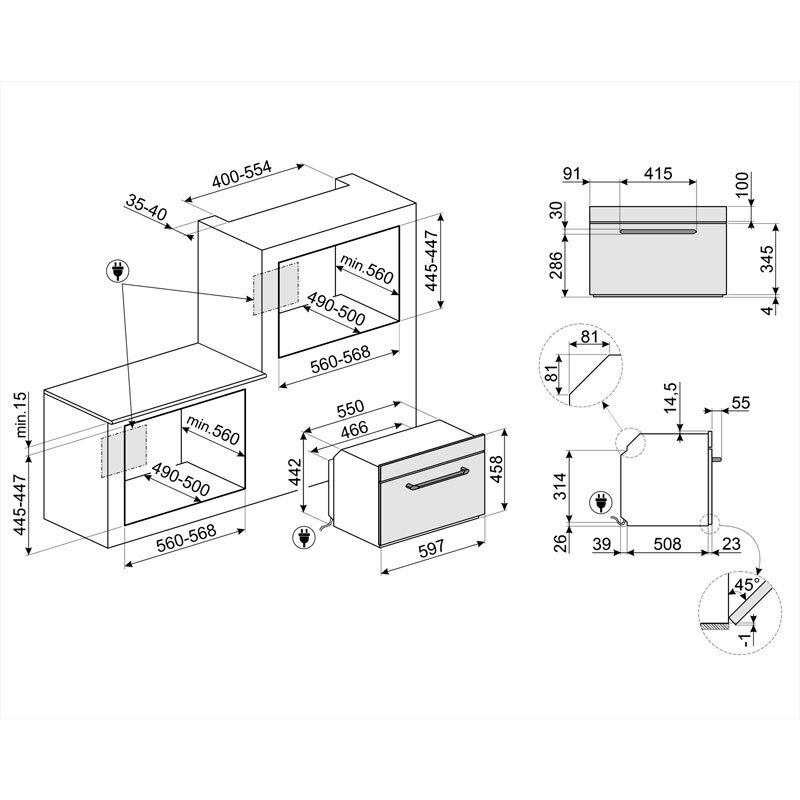 Horno compacto integrable Smeg SO4902M1X – 40 L, Horno+microondas, AirFry