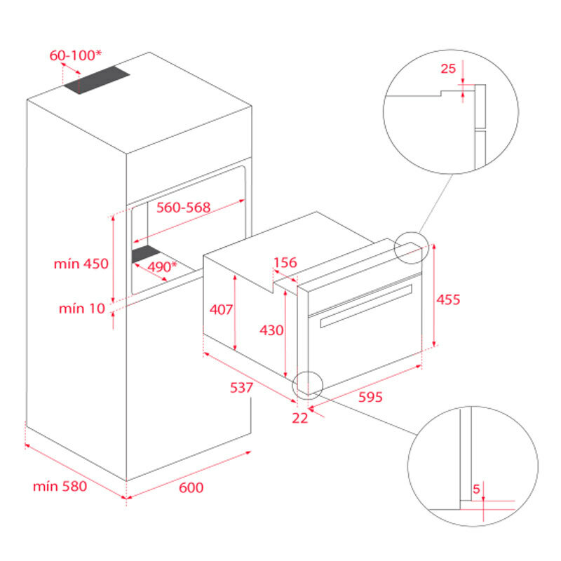 Horno compacto integrable Teka HBC 5350 INOX – 49 L, Clase A, HydroClean ECO