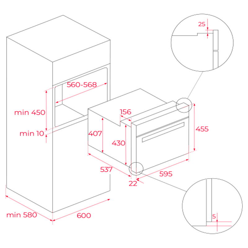 Horno compacto integrable Teka HBC625P – Pirolítico DualClean, 44 L, A+