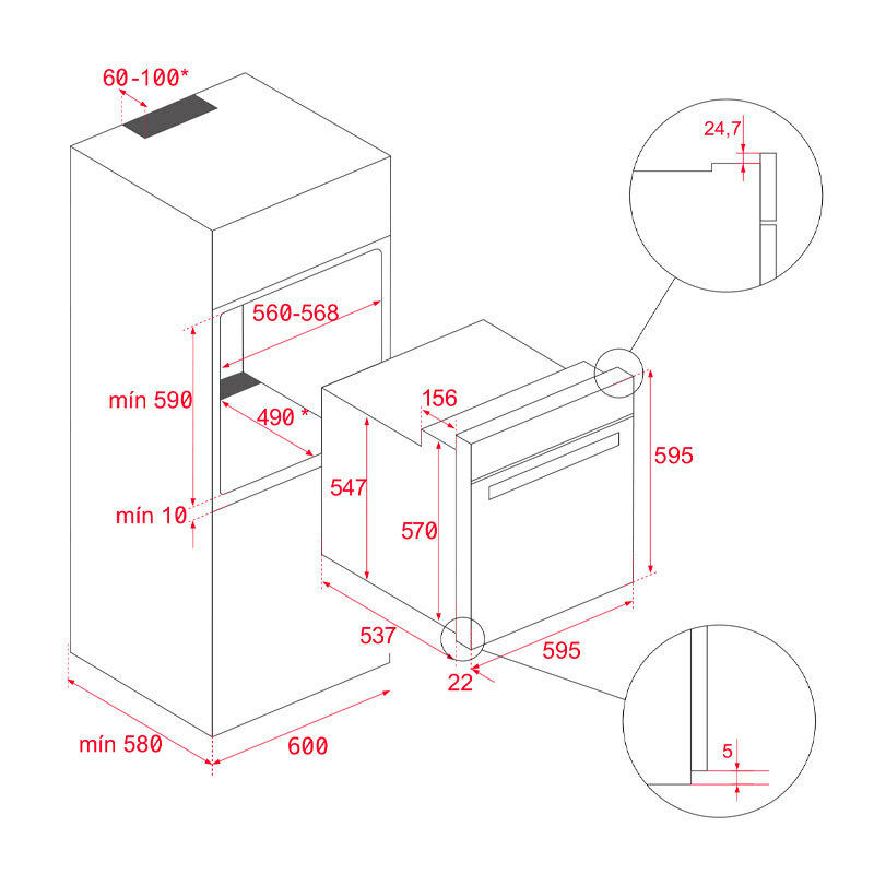 Horno integrable Teka HSB615S – 71 L, HydroClean ECO, Clase A