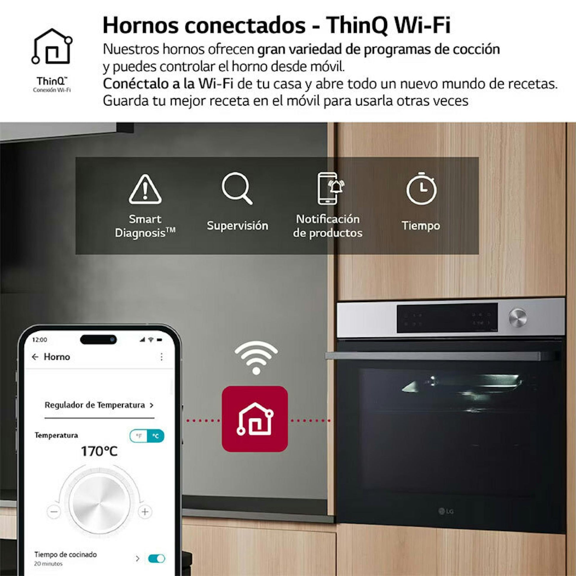 Horno LG WSED7612S con ThinQ Wi‑Fi en una cocina