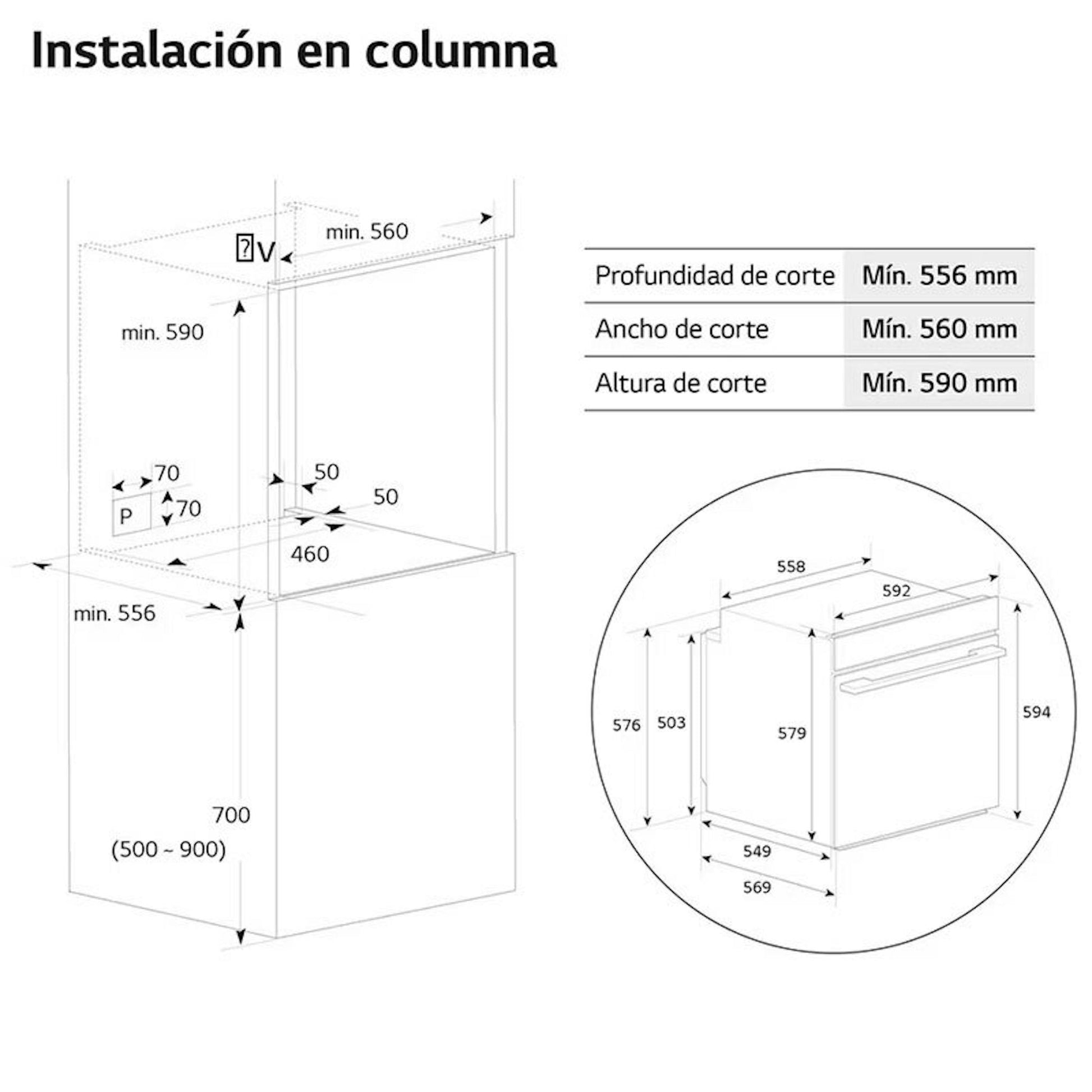 Diagrama de instalación en columna del horno LG WSED7612S