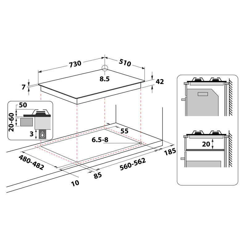 Placa de gas Whirlpool GMAL7522/IXL – 73 cm, 5 quemadores, válvulas seguridad