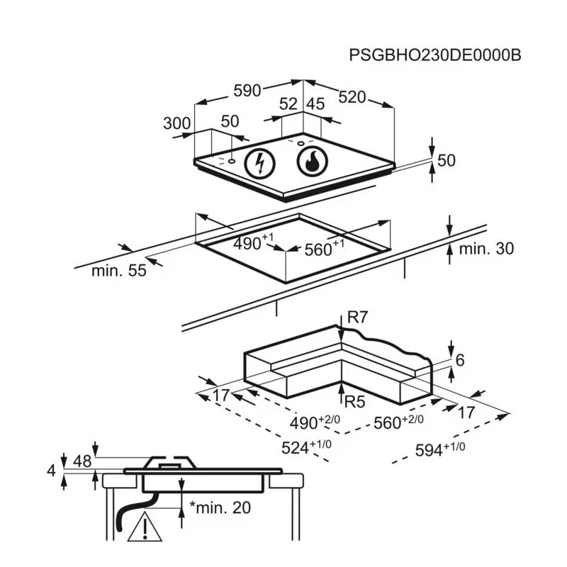 Placa mixta 60 cm Electrolux KDI641723K – 2 inducción + 2 gas, PowerBoost, Bloqueo infantil