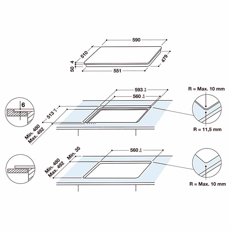 Placa de inducción Whirlpool WB Q4860 NE – 3 zonas, zona gigante 30 cm, Power Management 7.200 W
