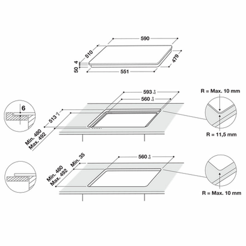 Placa de inducción Whirlpool WBS5560NE – 3 zonas (30 cm), 7200 W, Control táctil