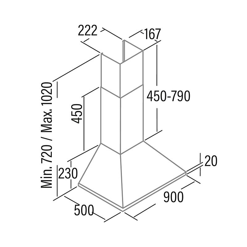Campana decorativa de pared Cata OMEGA 700 X – 645 m³/h, Inox, Filtros lavables