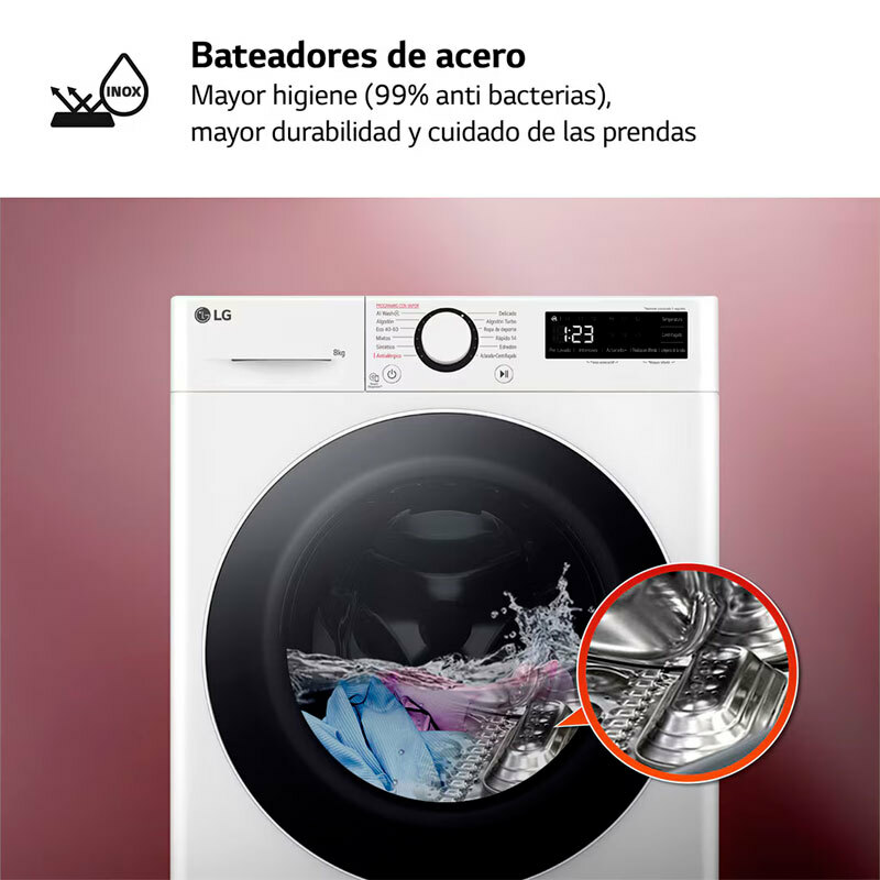 Lavadora carga frontal LG F2WR5S08A0W – 8 kg, AI Direct Drive, Vapor