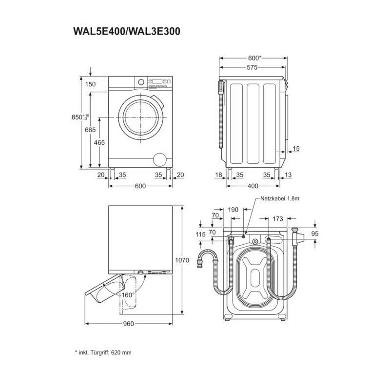 Lavadora carga frontal AEG LFR7184N2V – 8 kg, Clase A, 1.400 rpm