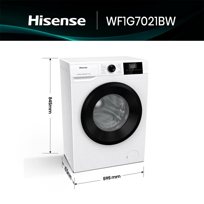 Lavadora carga frontal Hisense WF1G7021BW – 7 kg, Inverter, Vapor 99,9%