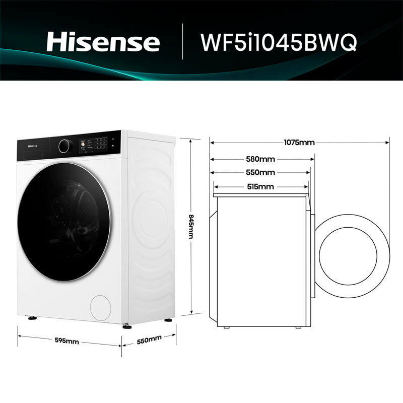 Lavadora carga frontal Hisense WF5i1045BWQ – 10,5 kg, Clase A, Wi‑Fi