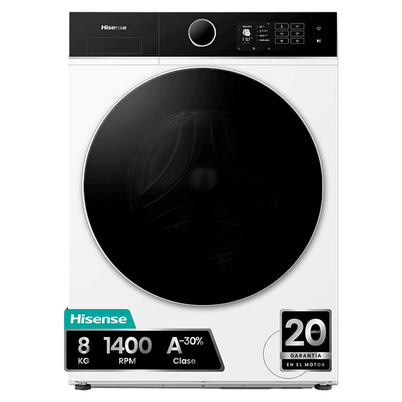 Lavadora Hisense WF5I8043BWF – 8 kg, Clase A, 1.400 rpm