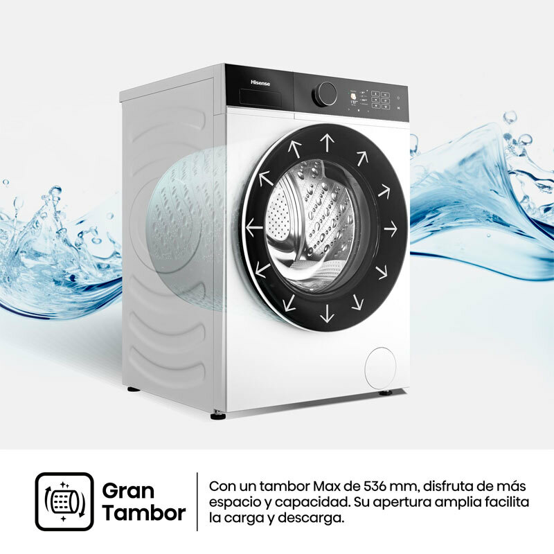 Lavadora Hisense WF5I8043BWF – 8 kg, Clase A, 1.400 rpm