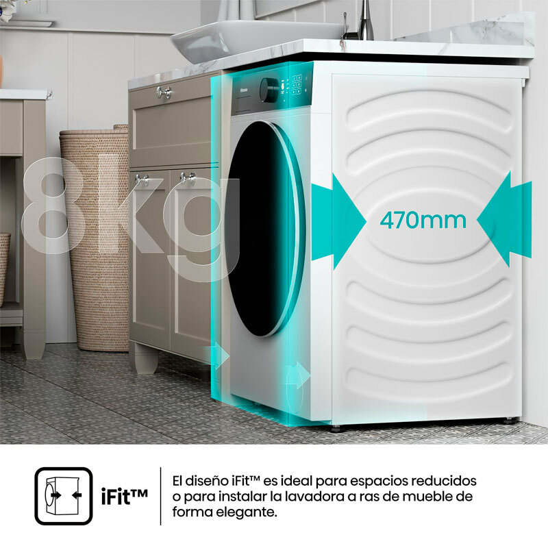 Lavadora Hisense WF5I8043BWF – 8 kg, Clase A, 1.400 rpm