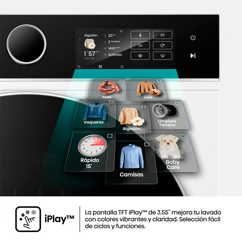 Lavadora Hisense WF5I8043BWF – 8 kg, Clase A, 1.400 rpm