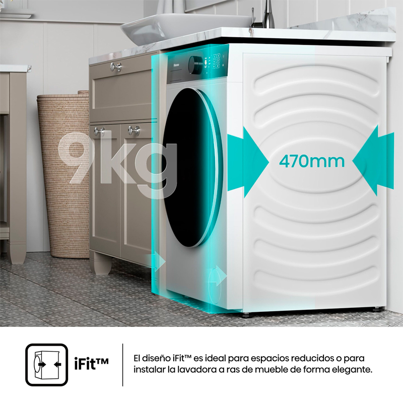 Lavadora de carga frontal Hisense WF5i9043BWFS – 9 kg, 1.400 rpm, Wi‑Fi