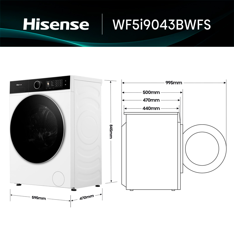 Lavadora de carga frontal Hisense WF5i9043BWFS – 9 kg, 1.400 rpm, Wi‑Fi