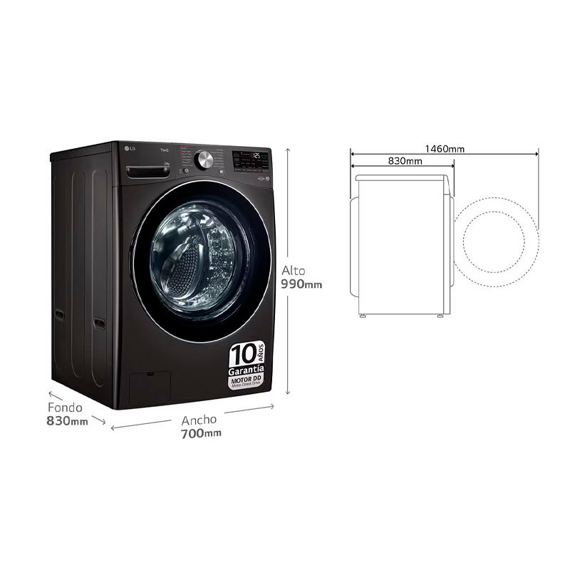 Lavadora carga frontal LG F0P3CYV2E – 20 kg, AI Direct Drive, TurboWash360