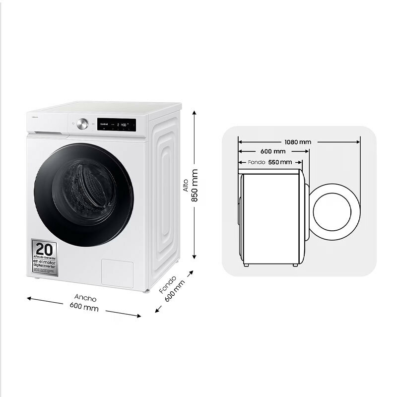 Lavadora de carga frontal Samsung WW11DB7B34GWU3 – 11 kg, Clase A, AI EcoBubble