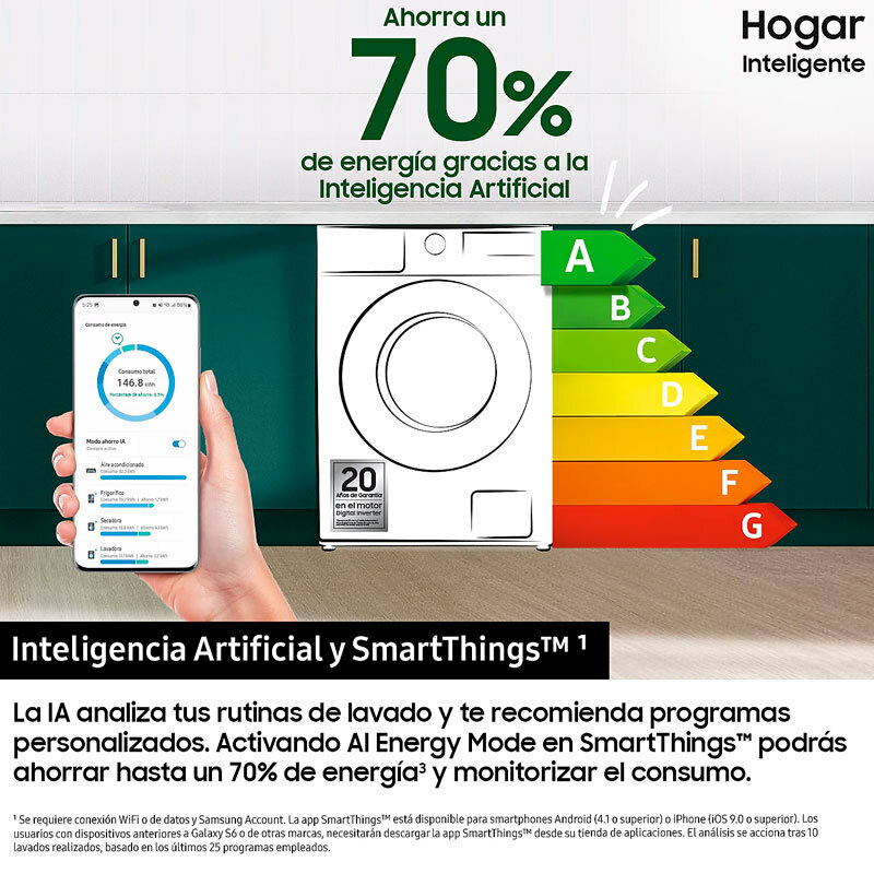 Lavadora de carga frontal Samsung WW11DB7B34GWU3 – 11 kg, Clase A, AI EcoBubble