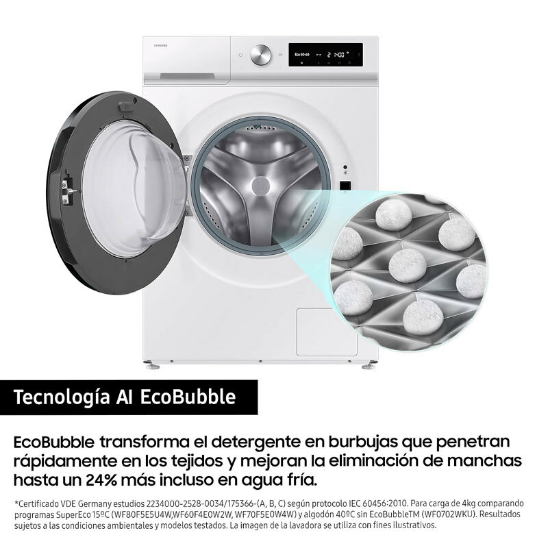 Lavadora de carga frontal Samsung WW11DB7B34GWU3 – 11 kg, Clase A, AI EcoBubble