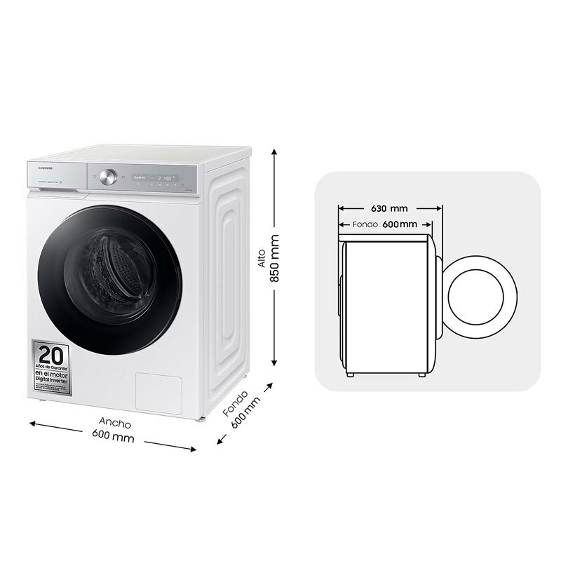 Lavadora carga frontal Samsung WW90DB8U95GHU3 – 9 kg, Autodosificación, WiFi SmartThings