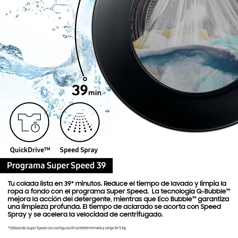 Lavadora frontal Samsung WW90DG6U85LEU3 – 9 kg, Clase A, Autodosificación