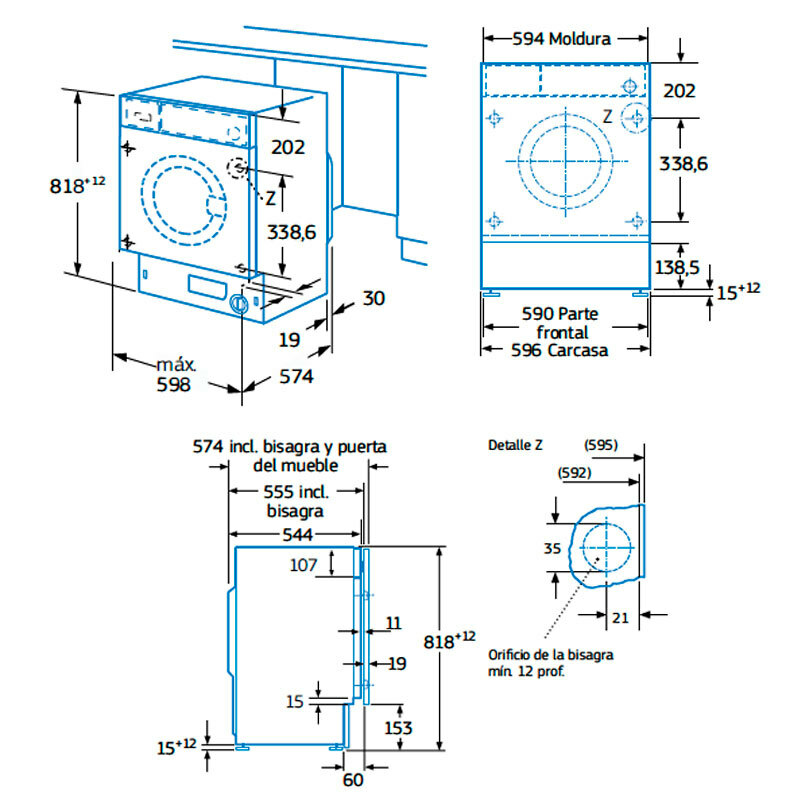 Lavadora integrable Balay 3TI987B – 8 kg, 1.400 rpm, 41 dB