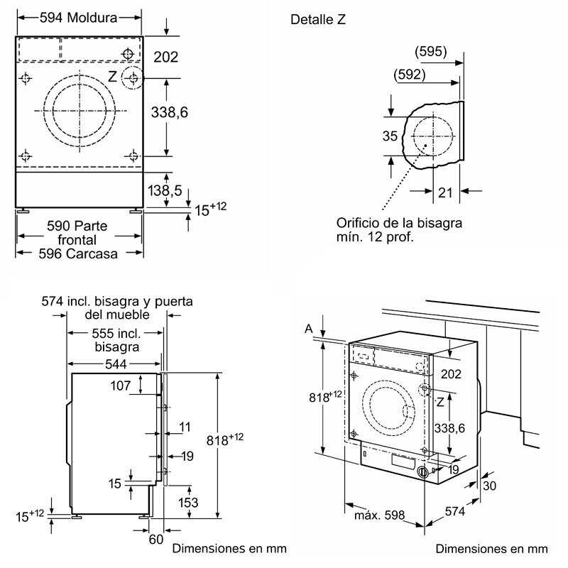 Lavadora integrable Bosch WIW24307ES – 8 kg, 1.200 rpm, Home Connect