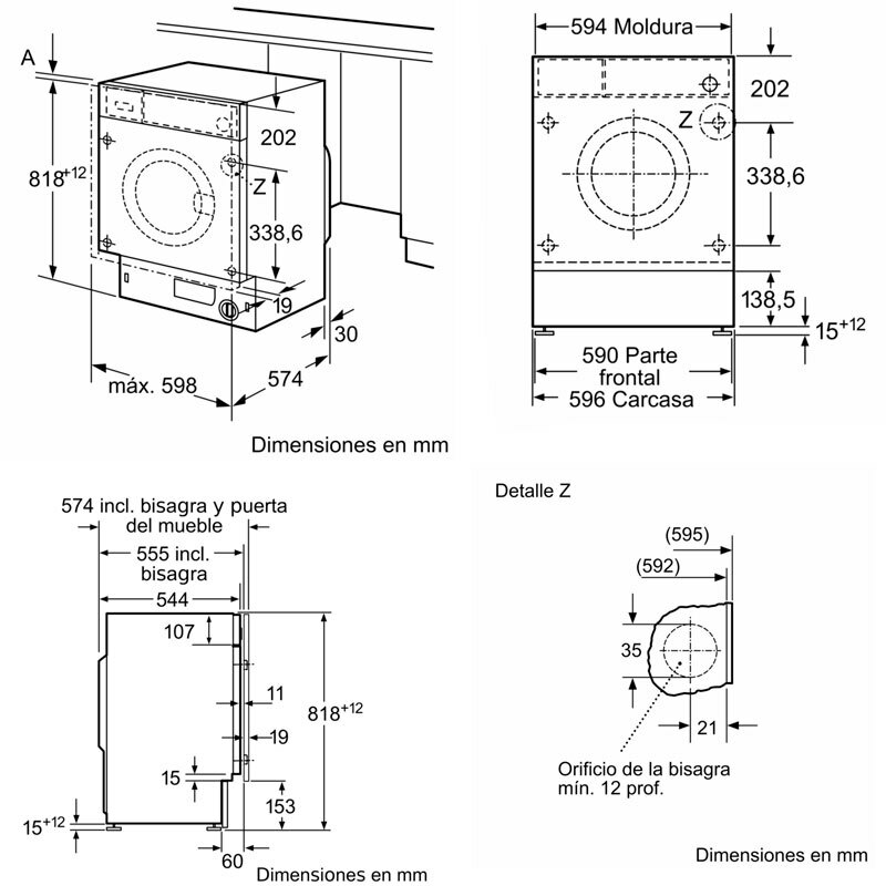 Lavadora integrable Siemens WI14W542ES iQ700 – 8 kg, 1.400 rpm, iQdrive