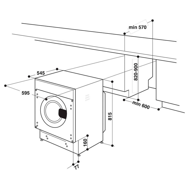 Lavadora integrable Whirlpool BIWMWG81485EEU – 8 kg, 1.400 rpm, 6th Sense