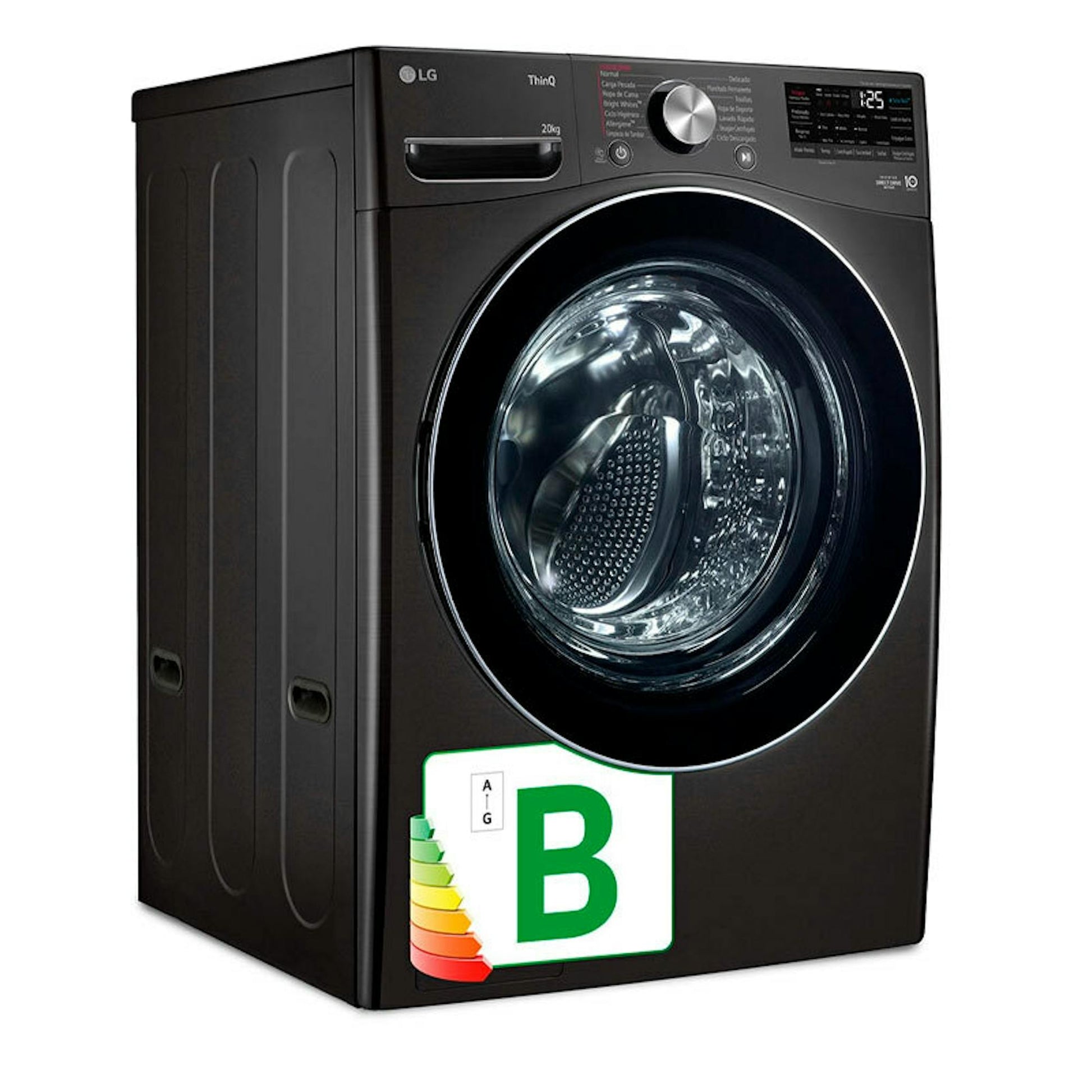 Lavadora LG F0P3CYV2E negra de carga frontal, 20 kg