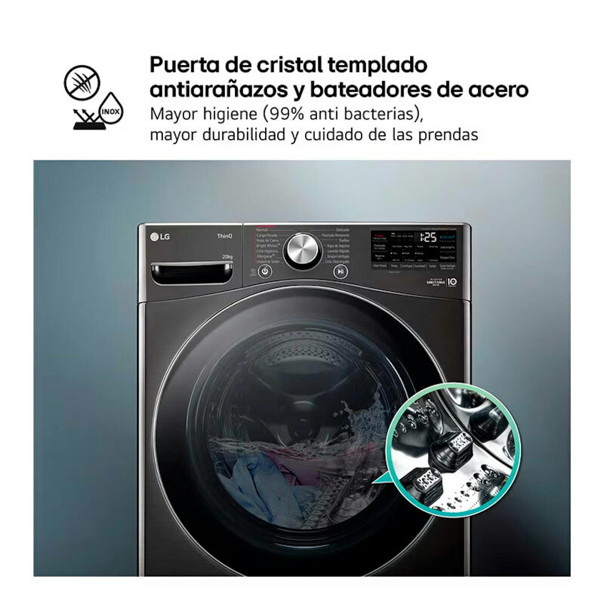 Lavadora LG F0P3CYV2E de carga frontal con puerta de cristal negro