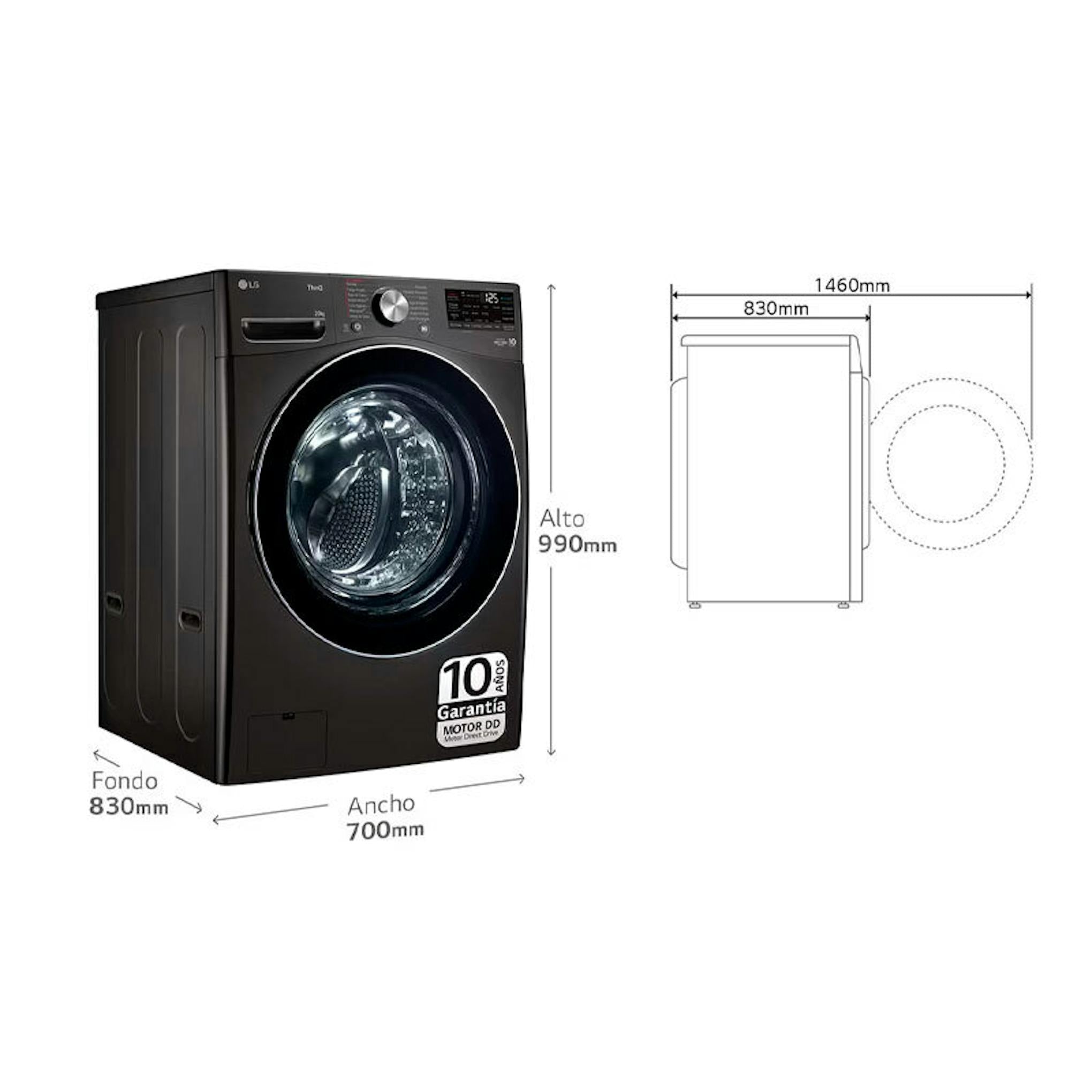 Lavadora LG F0P3CYV2E negra de carga frontal