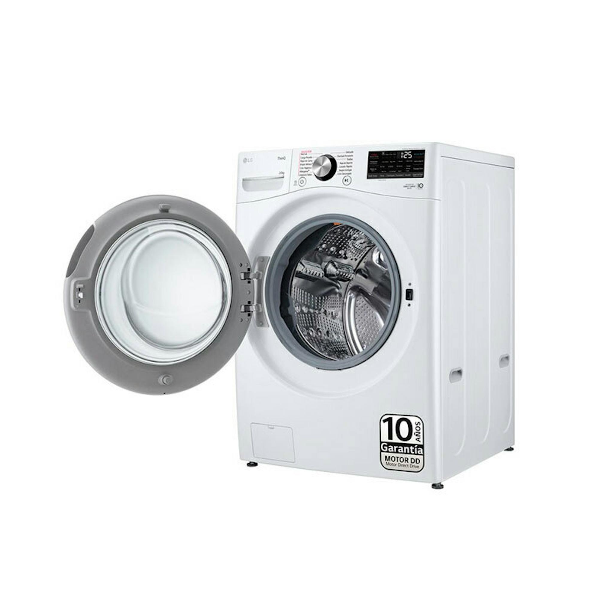 Lavadora LG F0P3CYV2W blanca con puerta abierta