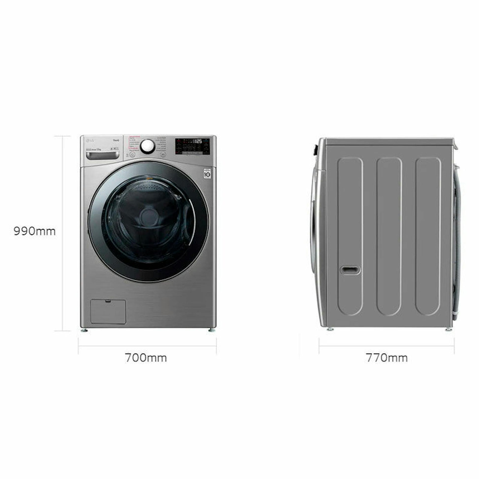 Lavadora LG F1P1CY2T vista frontal y lateral sobre fondo blanco